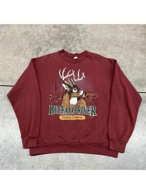 vintage buffalo river trading company deer nature burgandy made in usa crewneck